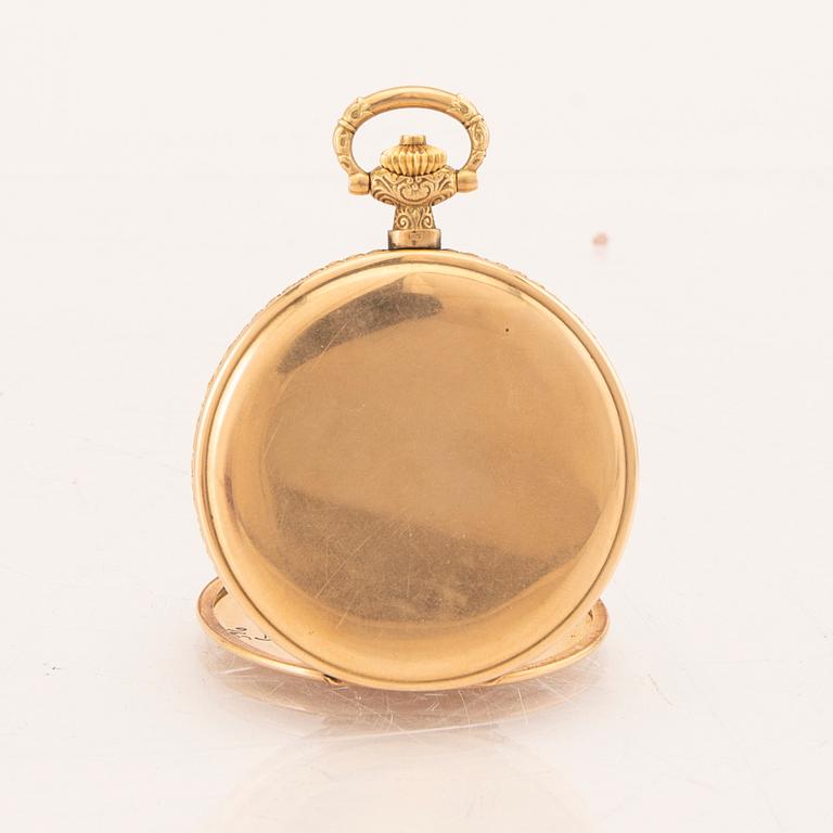 A 14K gold pocket watch hunter.