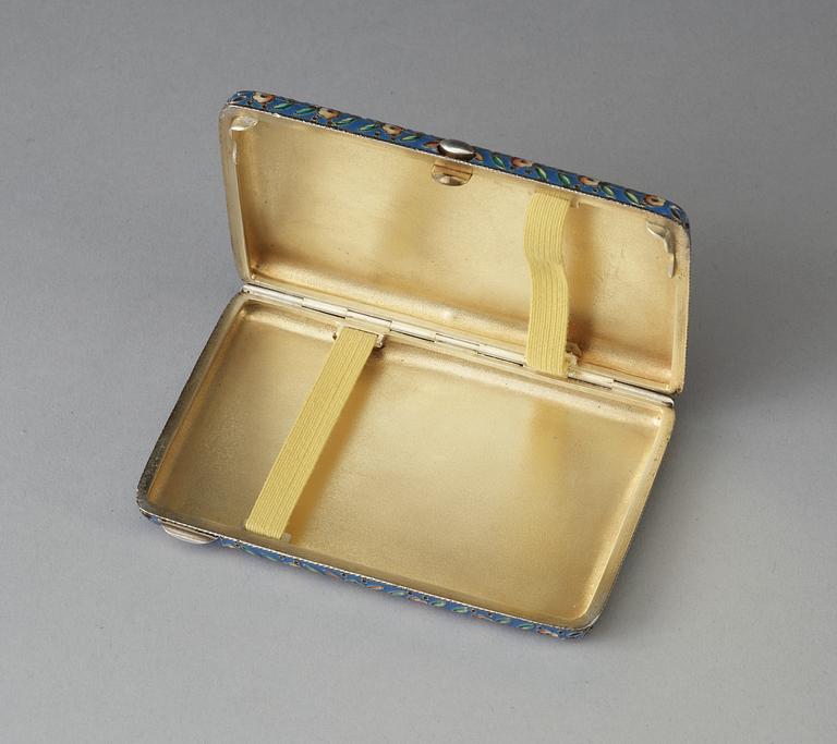 A Russian silver-gilt and enamel cigarette-case, unidentified makers mark, Moscow 1908-1917.