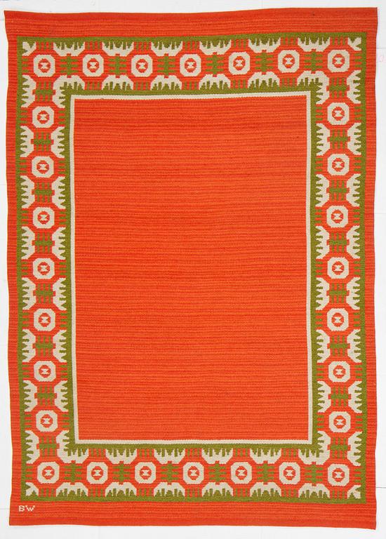 Berit Woelfer, matta, dubbelvävd slätväv, signerad BW, ca 224 x 162 cm.