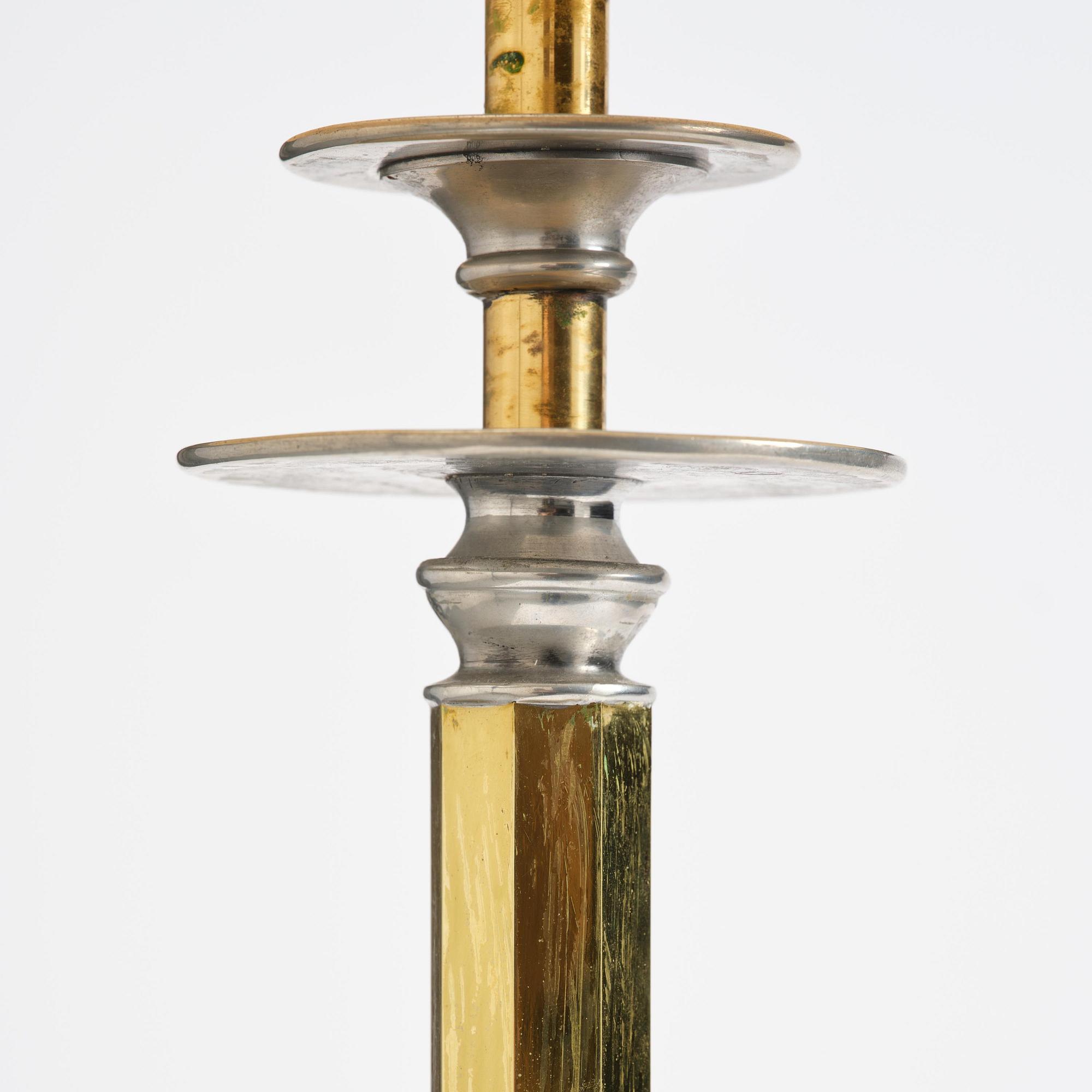 Nils Fougstedt, & Anna Petrus, a pewter and brass floor lamp model A 763, Firma Svenskt Tenn, Stockholm, 1930.