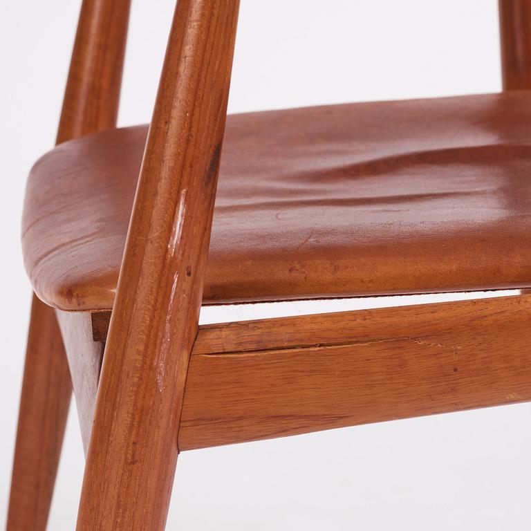 Hans J Wegner, a teak and brown leather 'CH-35', Carl Hansen & Son, Denmark 1950-60s.