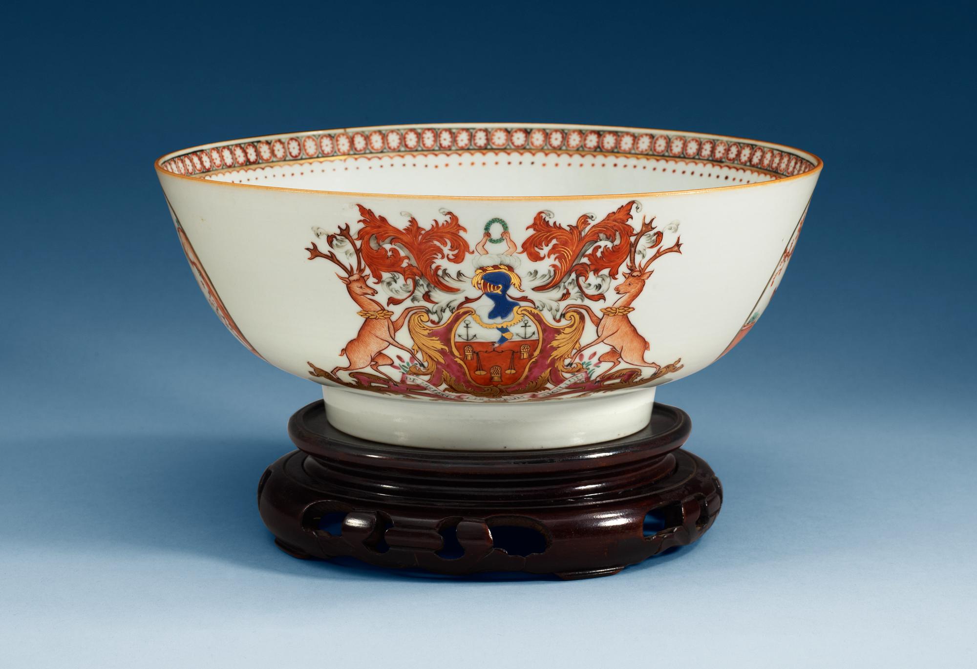 A famille rose armorial punch bowl, Qing dynasty, Qianlong (1736-95).