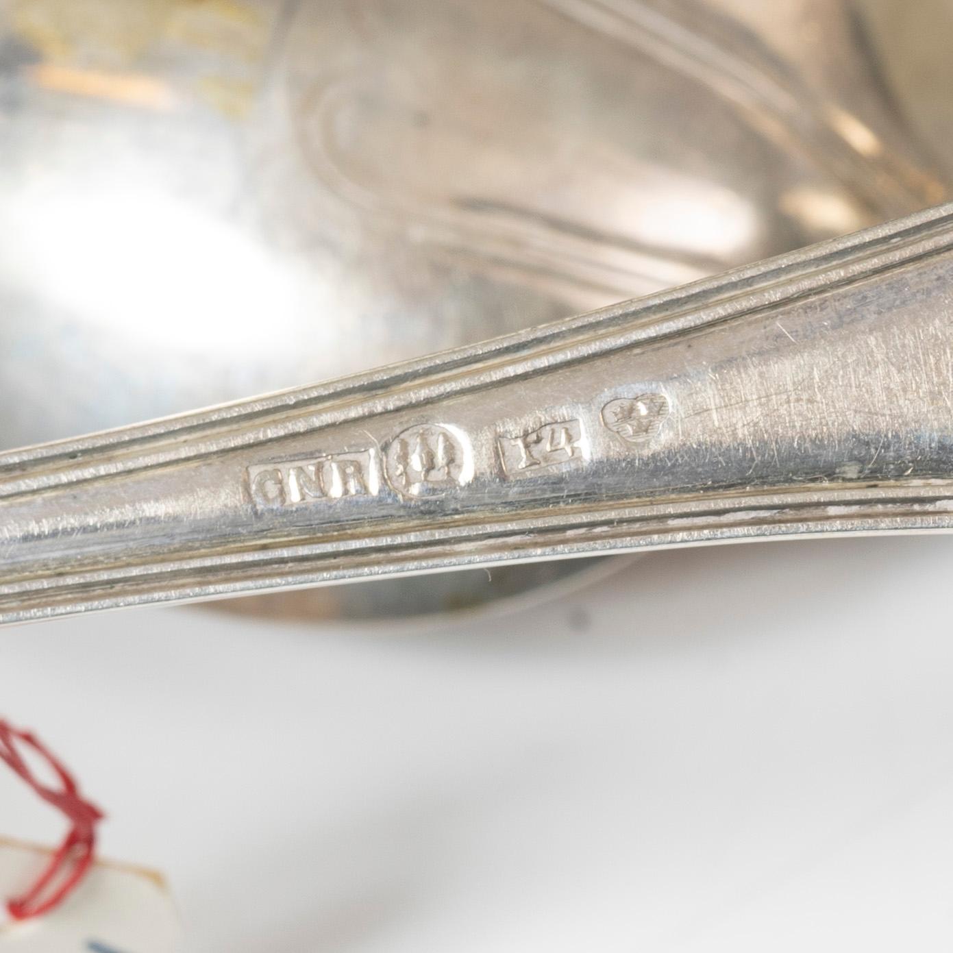 Bestick och servettringar, 9 delar, silver, bl a Gewe Silvervarufabriken Ab, Malmö 1952.