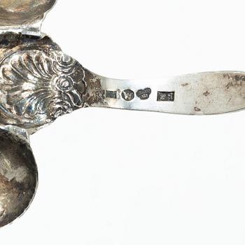 Tea strainers, 3 pcs, silver, Sweden and Finland, 19th century.