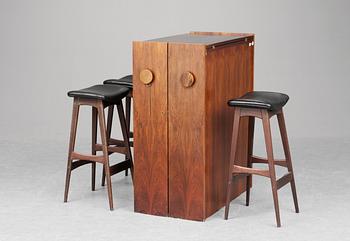 BARSKÅP med tre barpallar, palisander, Danmark 1960-tal.