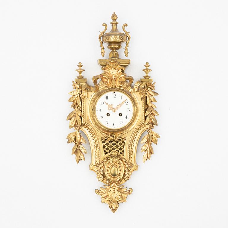 A bronze Louis XVI style wall clock, Japy Frères, France, circa 1900.