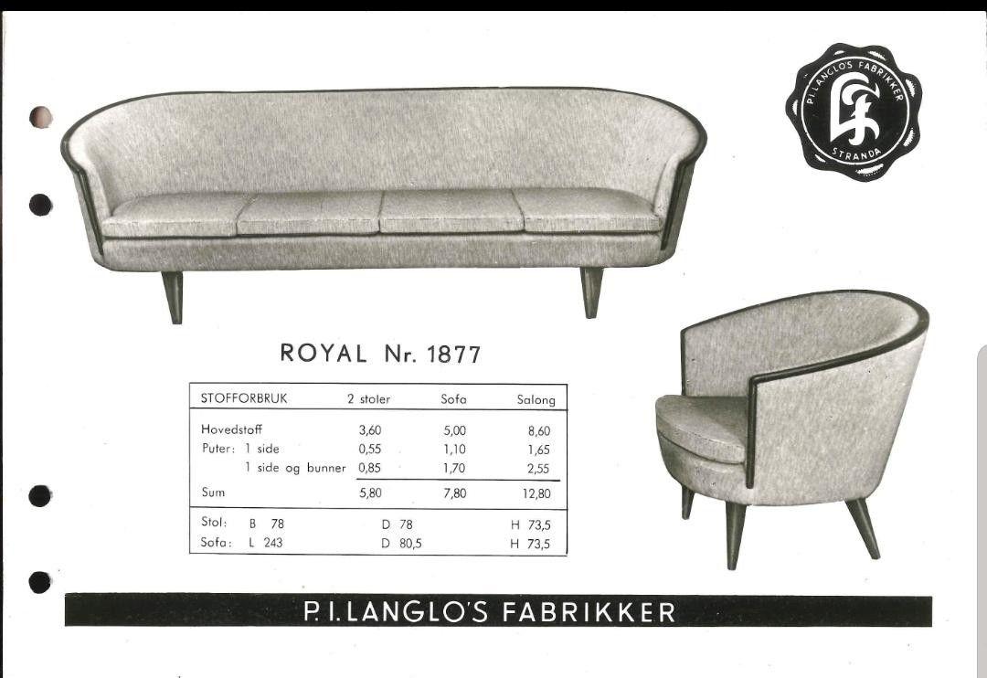 Peter Iversen Langlo, a pair of model 1877 Royal easy chairs from Stranda/Ekornes, Norway, 1940's/50's.