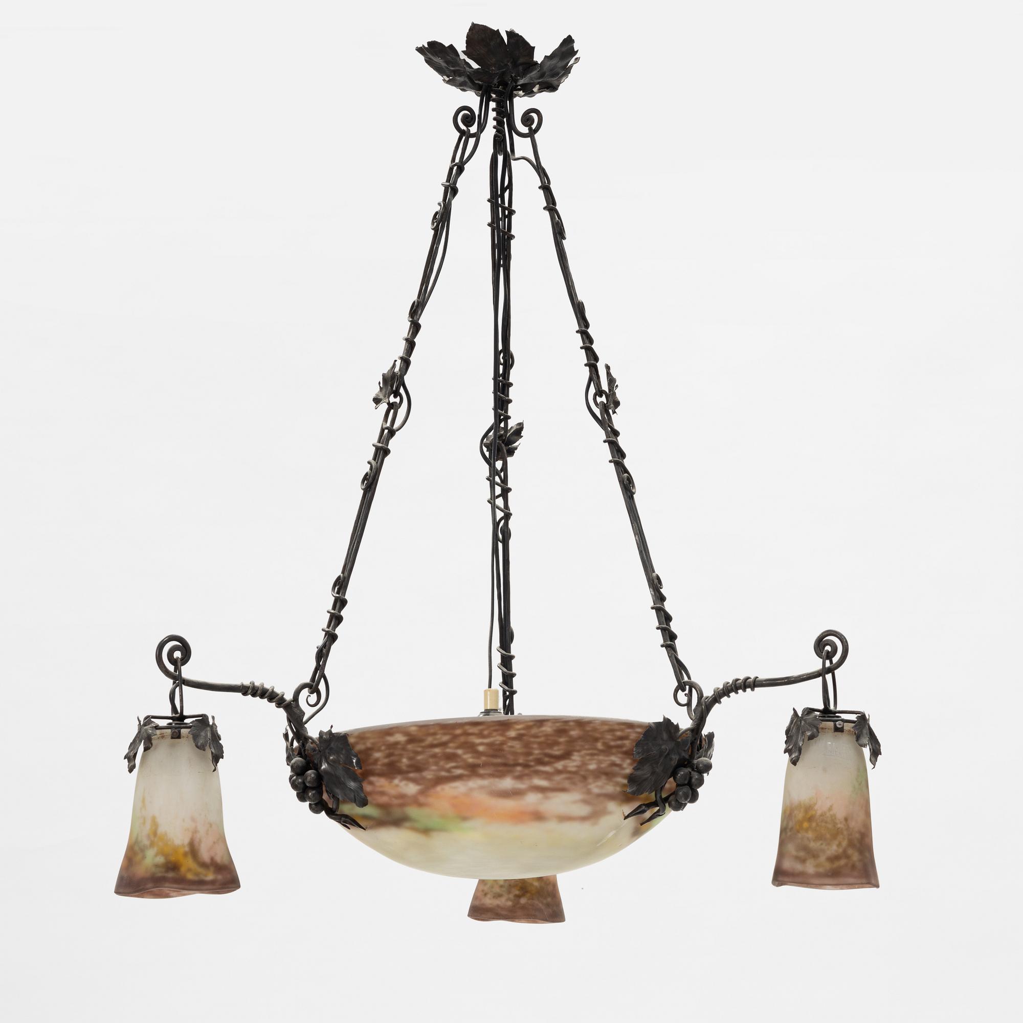 An Art Nouveau ceiling lamp from Muller Frères, Lunéville, France, beginning of the 20th century.