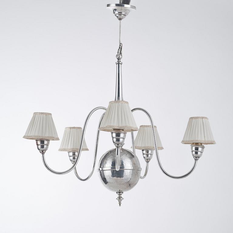 An Atelier Torndahl silver plated chandelier, Perstorp, Sweden 1920's-30's.