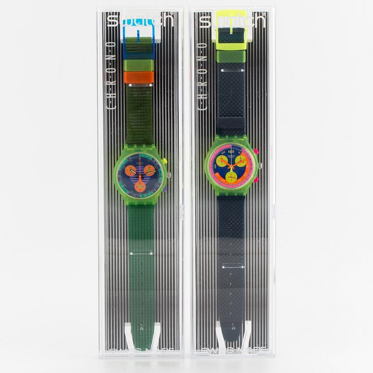 SWATCH, Chrono x 2 pcs. chronograph, wristwatch, 37,3 mm,