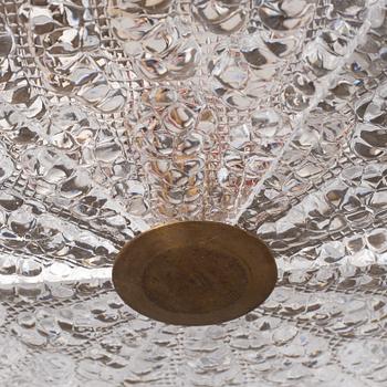 Carl Fagerlund, a brass and glass ceiling lamp, Orrefors, late 20th century.