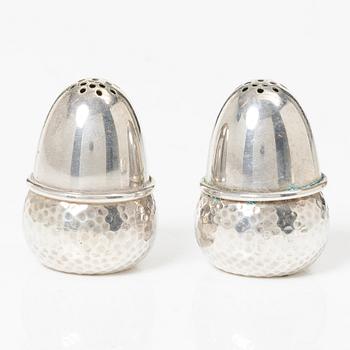 Coasters, a pair, silver, Birmingham, England, and shakers, a pair, silver, Norway.