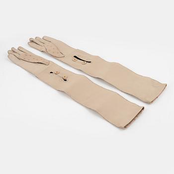 Prada, ostrich leather gloves, size 7 1/2.
