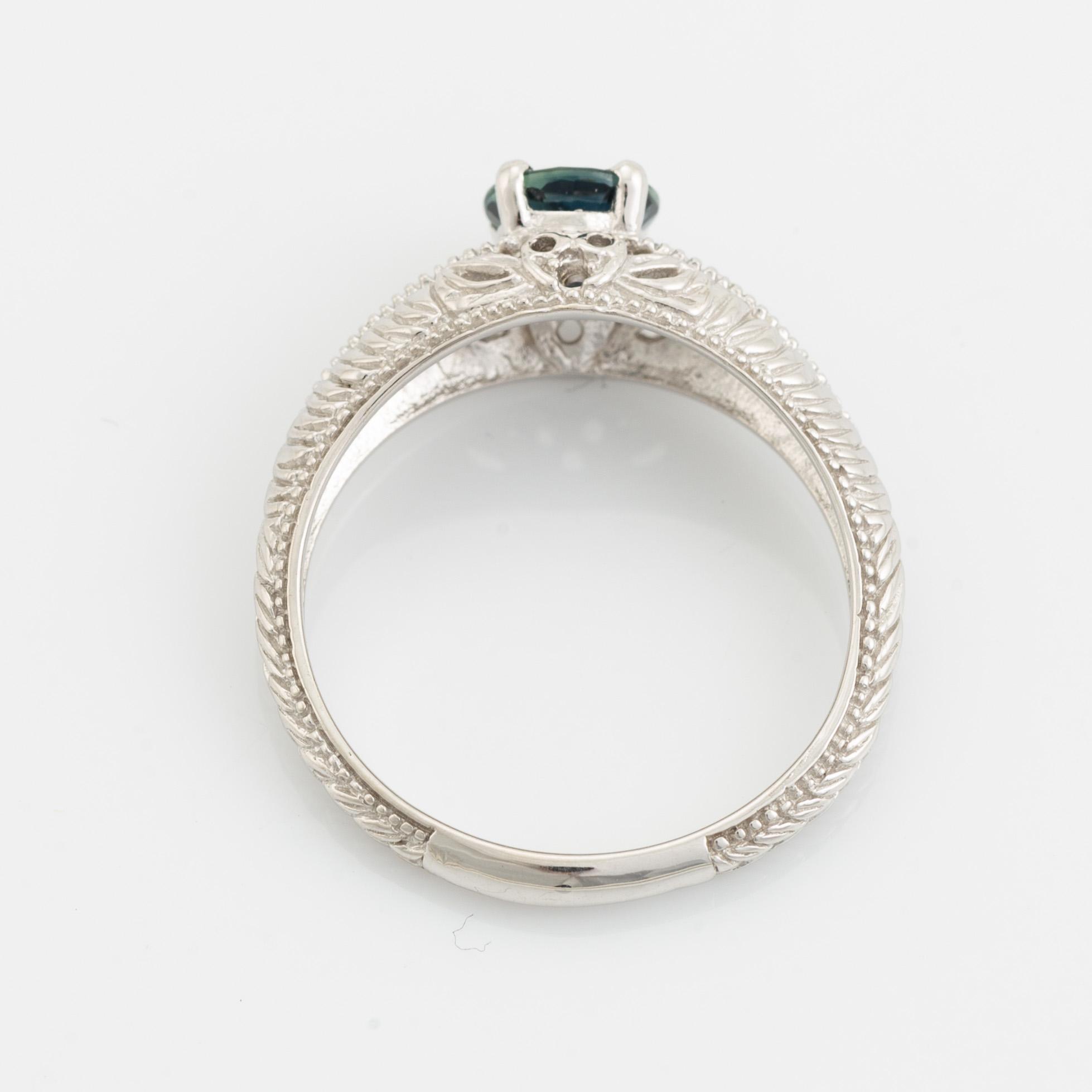 White gold and sapphire ring.