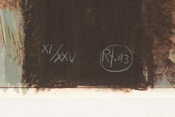 Roj Friberg, färglitografi, monogramsignerad, numrerad IX/XXV och daterad -93.
