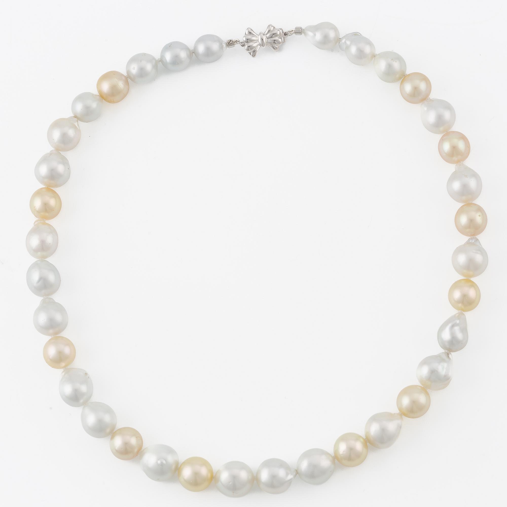 Necklace, 14K white gold with cultured South Sea pearls.