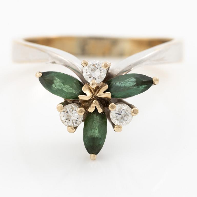 Ring, 18K white gold set with brilliant-cut diamonds and tourmalines.
