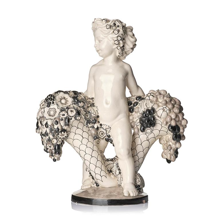 Bertold Löffler, a ceramic sculpture of a putto with cornucopia, model 156, Wiener Keramik, Vienna, Austria, 1908- 1912.