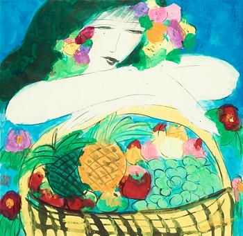 387. Walasse Ting, Woman with fruit basket.