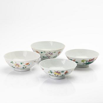A group of four Chinese porcelain bowls and two jars with covers, 19th century/around 1900.