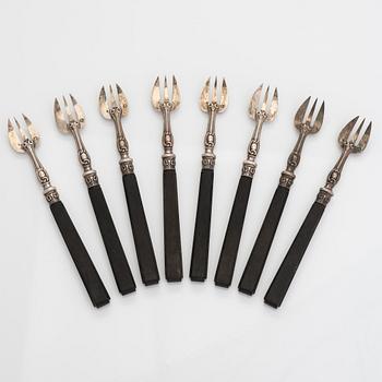 Ostrongafflar, 8 st, silver, Frankrike, 1800-talets slut.