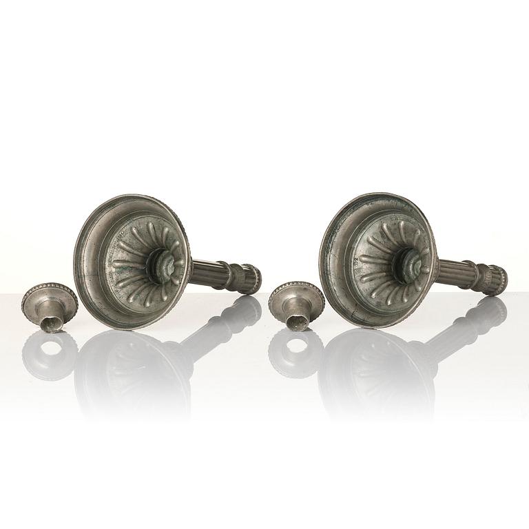 A pair of Gustavian pewter candlesticks by P. Gillman, Stockholm 1786.