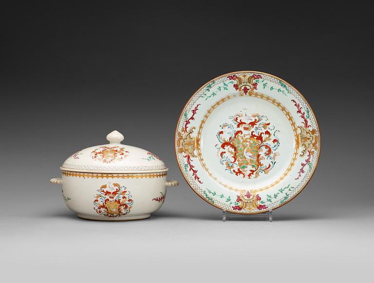 A famille rose Swedish Armorial tureen with stand, Qing dynasty, Qianlong (1736-95).