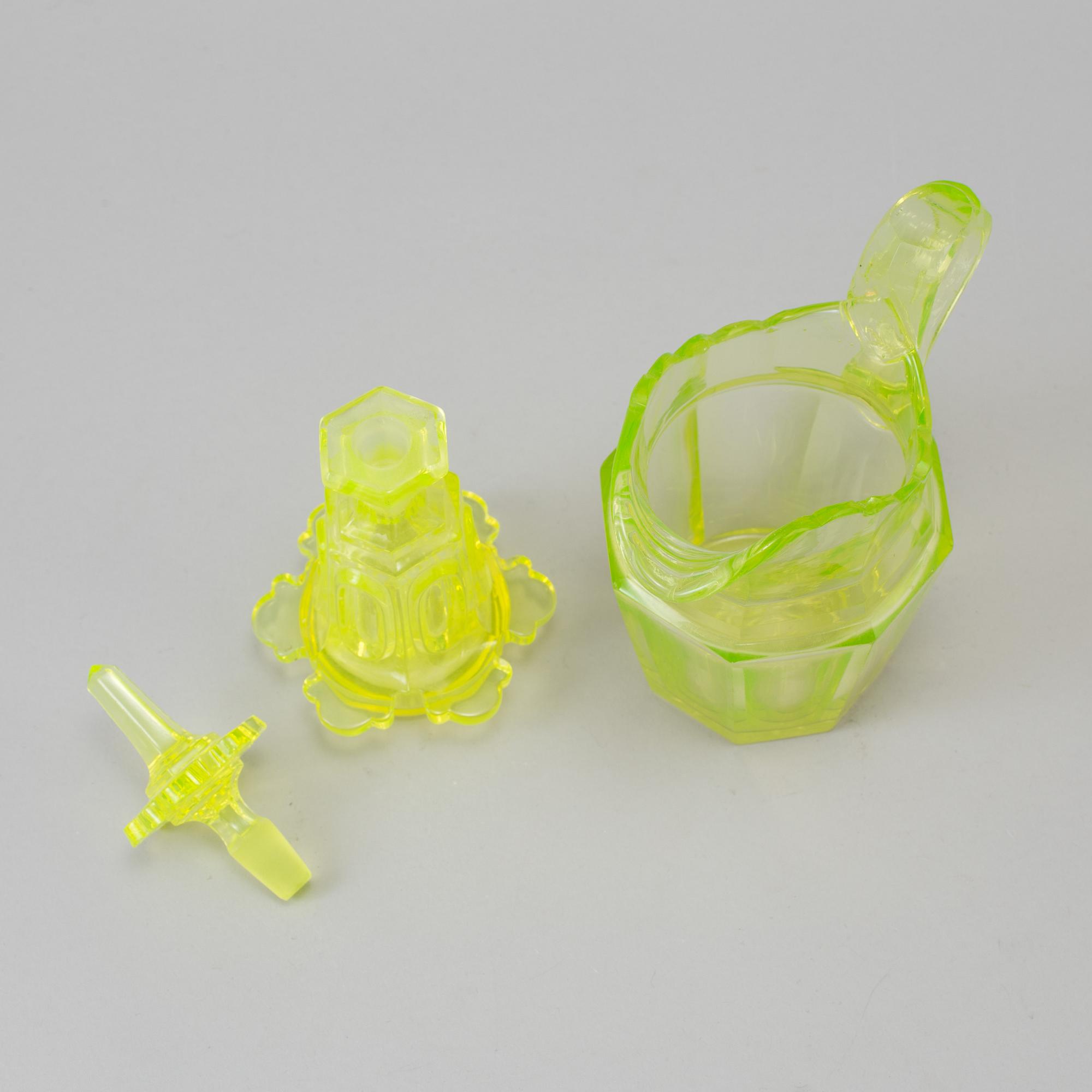 A glass flacon and jug late empire mid 19th century.