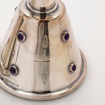 Tage Göthlin, candlesticks, a pair, silver with amethysts, Tesi, Gothenburg, 1960.
