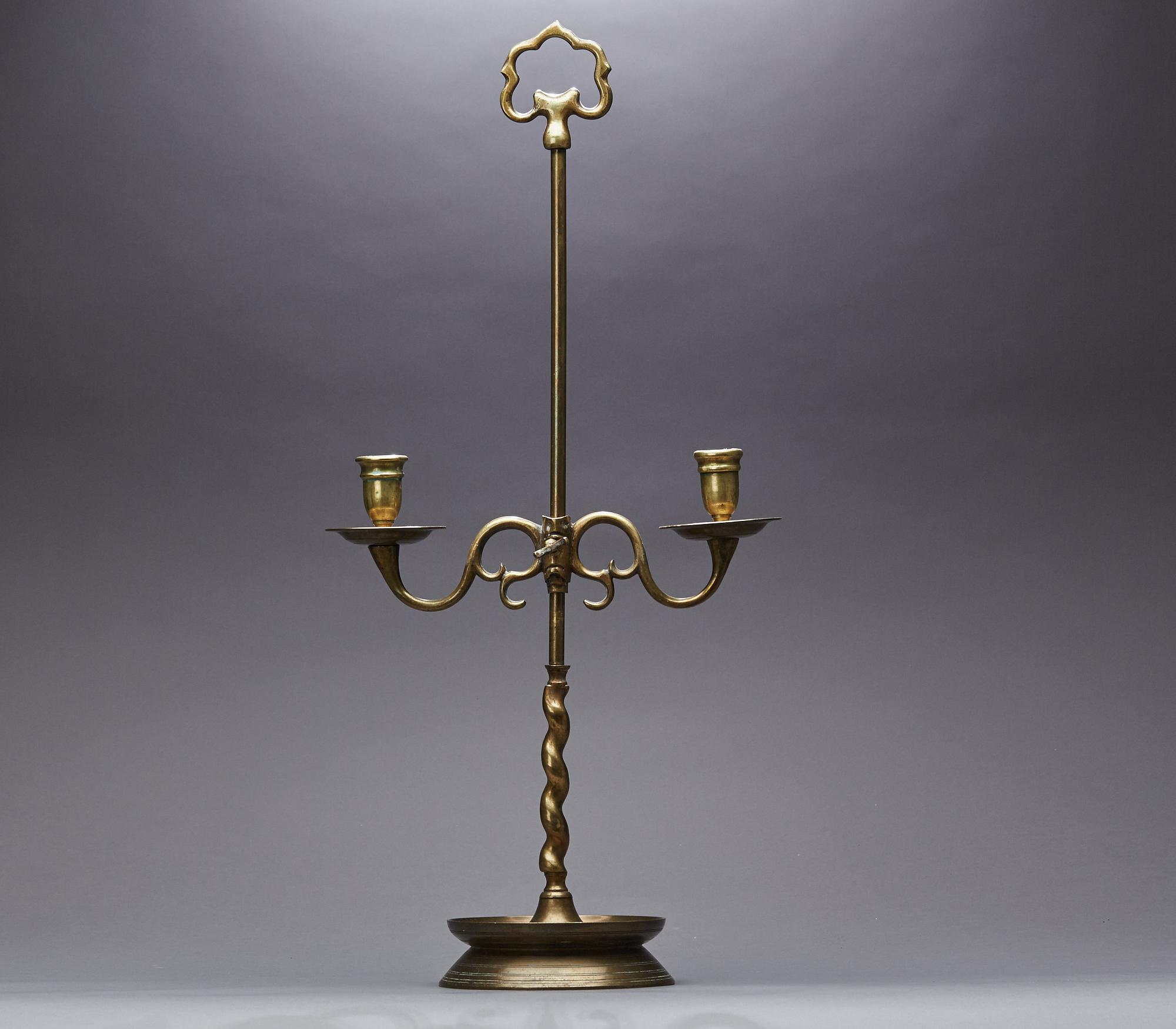 KANDELABER, allmoge, mässing, 1800-talets andra hälft.