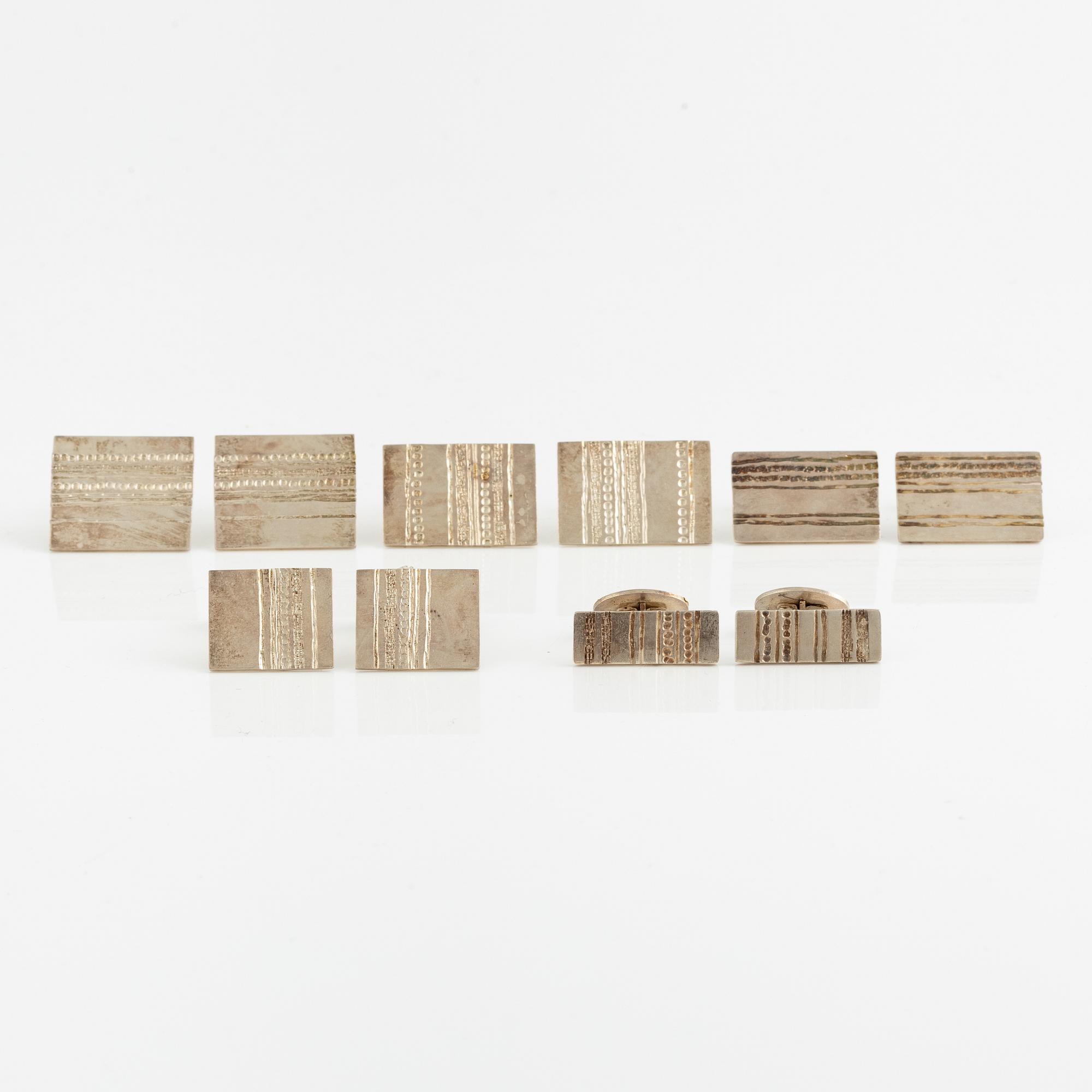 Lars Arby, five pairs of cufflinks, sterling silver, Gothenburg 1976 and 1980.