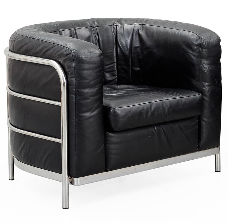 A JONATHAN DE PAS, DONATO D'URBINO & PAOLO LOMAZZI, black leather easy chair "Onda", Zanotta, Italien.