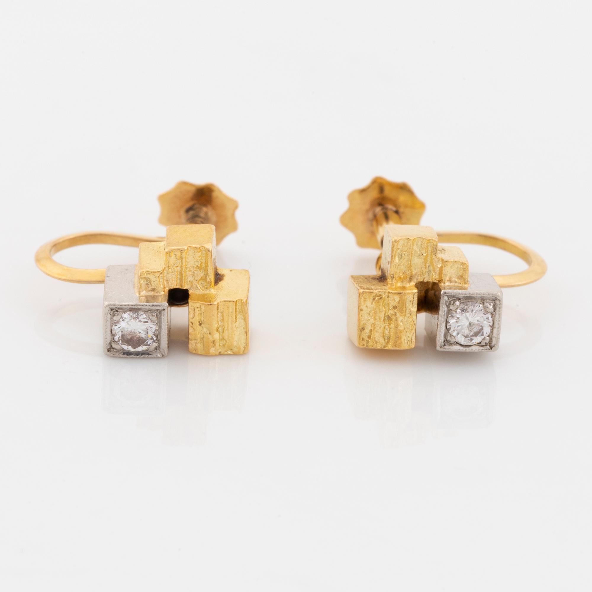 A pair of 18K gold and platinum earrings, possibly by Lapponia.
