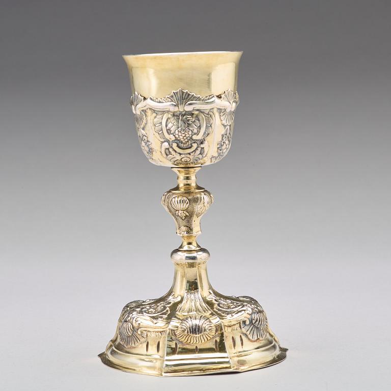 An Austrian mid 18th century silverl-gilt communion cup, unidentified makers mark, later standard mark.