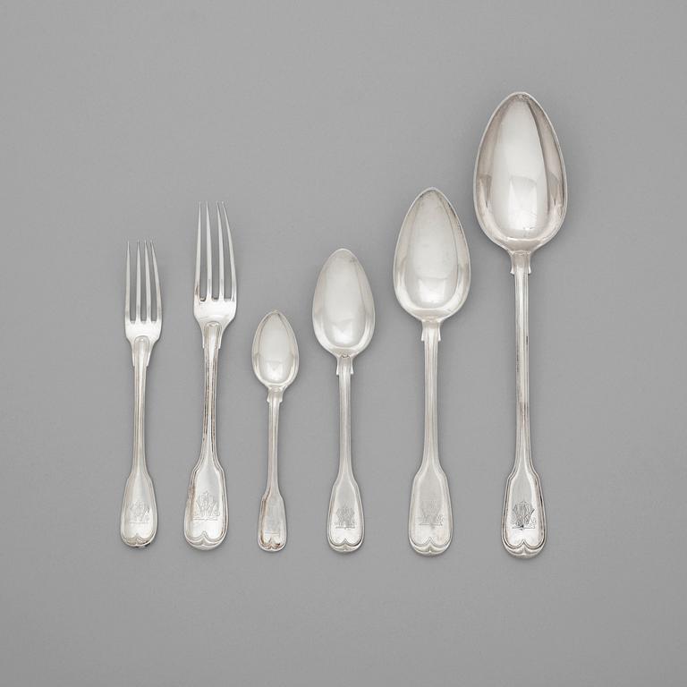 A Swedish 19th century 148 piece silver table-service, marks of Gustaf Möllenborg, Stockholm 1874.
