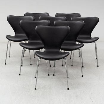 ARNE JACOBSEN, stolar, 8 st, "Sjuan", Fritz Hansen, Danmark.