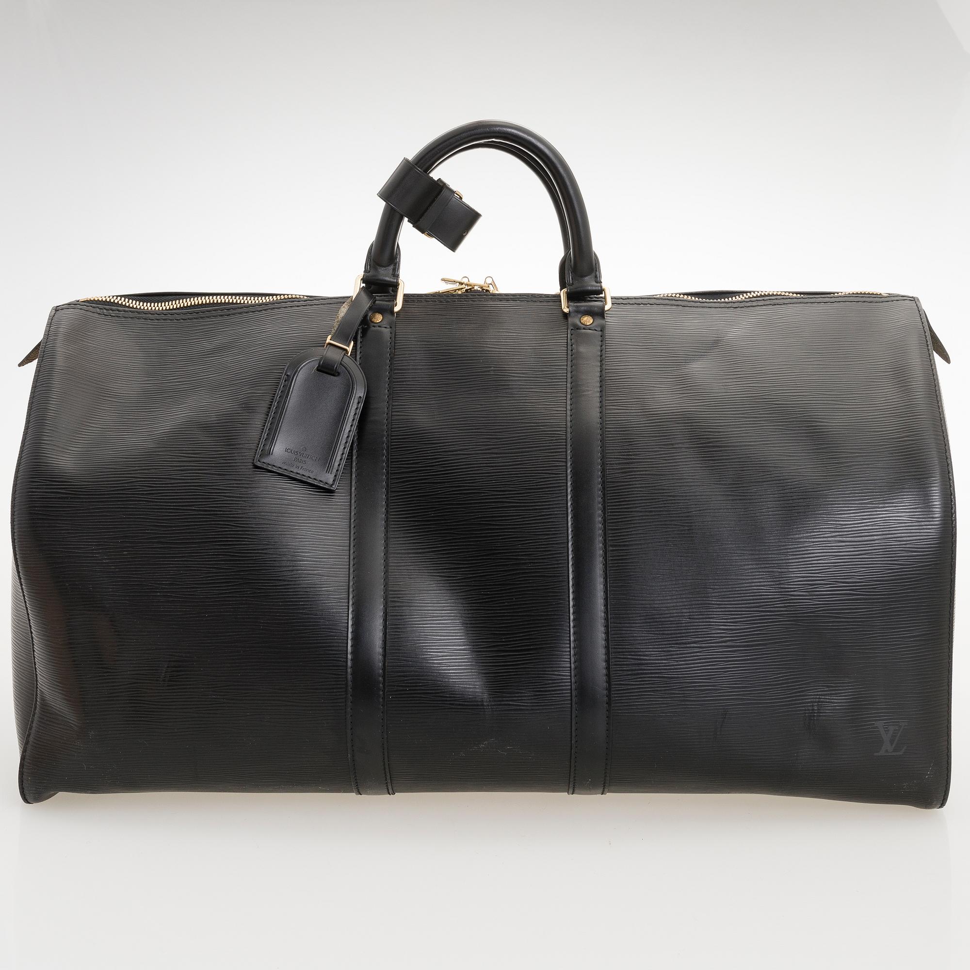 LOUIS VUITTON, Black Epi Leather Keepall 55 Bag.