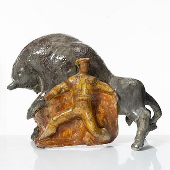 Allan Ebeling, a glazed ceramic sculpture of a bullfighter, Torshälla 1957.