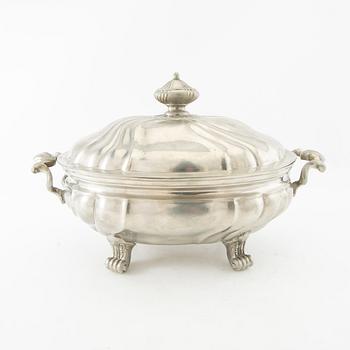 Tureen with lid Baroque style Germany Block tin circa 1900 pewter.