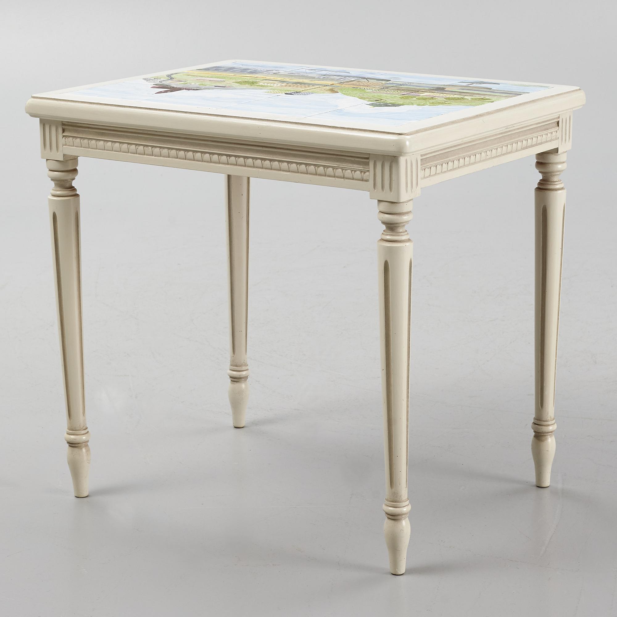A sofa, three chairs and a table, Gustaivan style and of the Gustavian period, 19th-20th century.