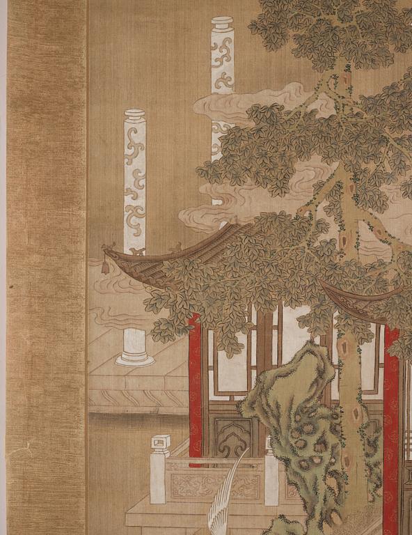 A Chinese scroll painting, ink and colour on paper, Qing dynasty, 19th Century.