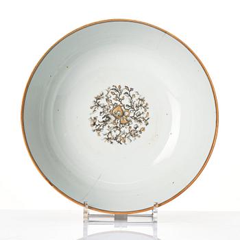 A famille rose and grisaille armorial punch bowl, Qing dynasty, 18th century.