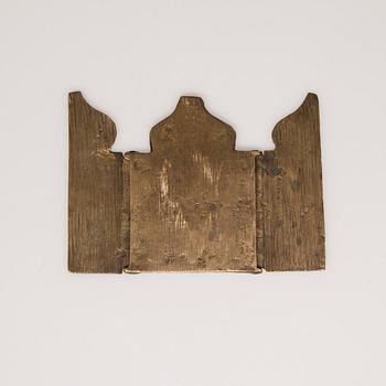 RESEIKONER, 4 st, och IKONKORS, 3 st, mässing, Ryssland sekelskiftet 1800/1900.