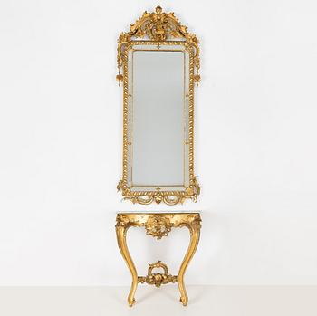 Spegel med konsolbord, nyrokoko, 1800-talets andra hälft.