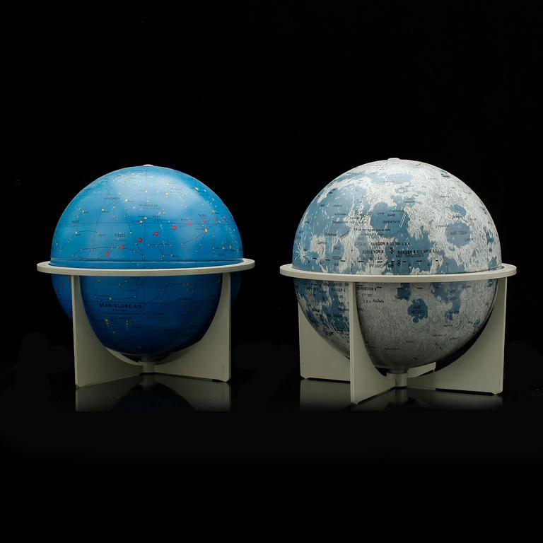 MÅNGLOB samt STJÄRNGLOB, 2 delar, metall, Scan-Globe, Danmark, 1960/70-tal.