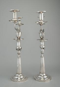 A PAIR OF CANDELABRAS, 875 silver. Switzerland late 1800 s. Height 47 cm. Weight including plaster-filling 2660 g.