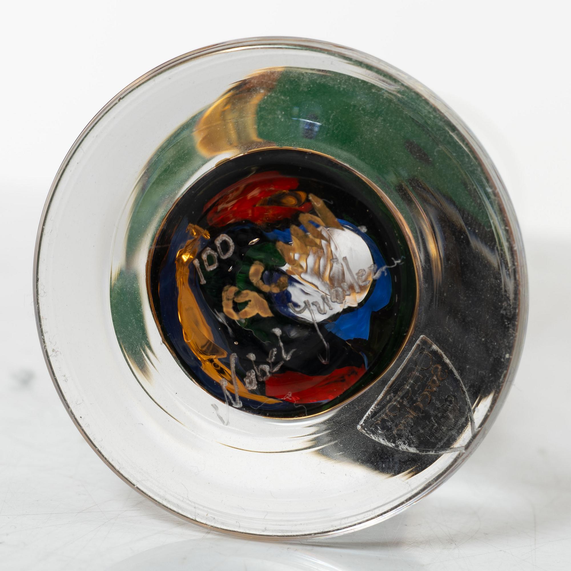 Gunnar Cyrén, a shot-glass, special edition for the Nobel 100 years jubilee, Orrefors, Sweden.