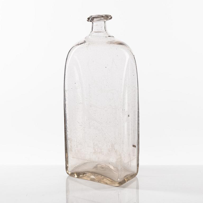 A Swedish engraved glass bottle presumably from Limmared, circa 1800.