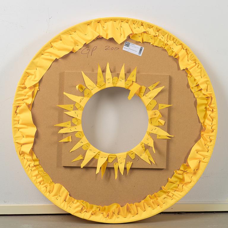 GREAR PATTERSON, initialed GP  2017 on verso. In 3 parts. Sailing material and tarpaulin on board.