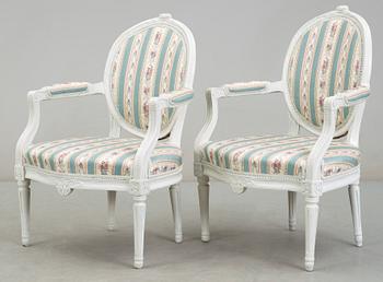 A pair of Gustavian late 18th century armchairs.